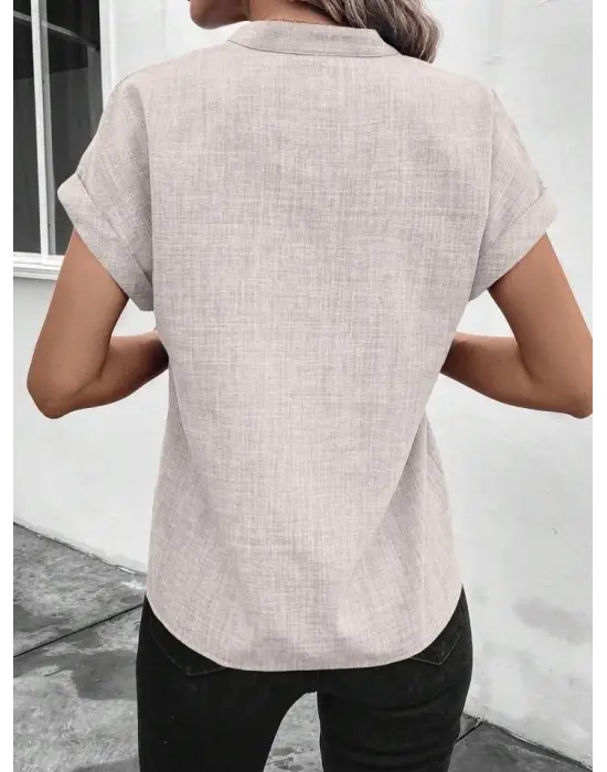 Kadın Kısa Kollu Hakim Yaka Sofya Bluz