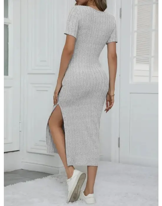 Omarı Şık Fitilli Yandan Yırtmaçlı Kadın Elbise