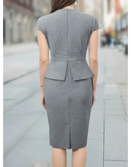 Kadın Kısa Kollu Kare Yakalı Ithal Krep Elbise