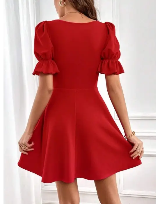 Kadın Kısa Kollu Kare Yakalı Kiloş Ithal Krep Elbise