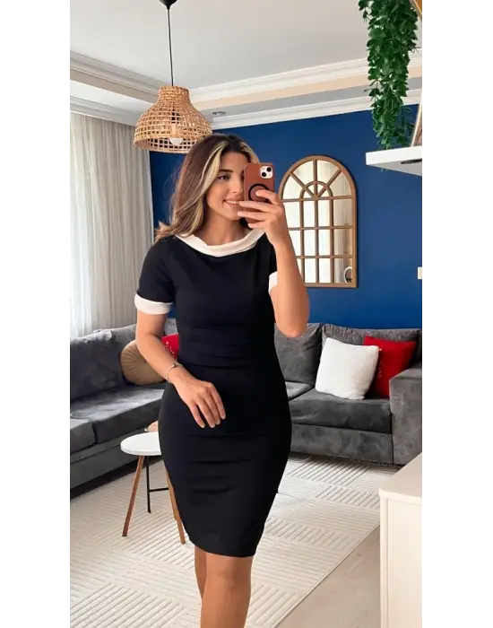 Omarı Şık Kadın Kısa Kollu Krep Elbise