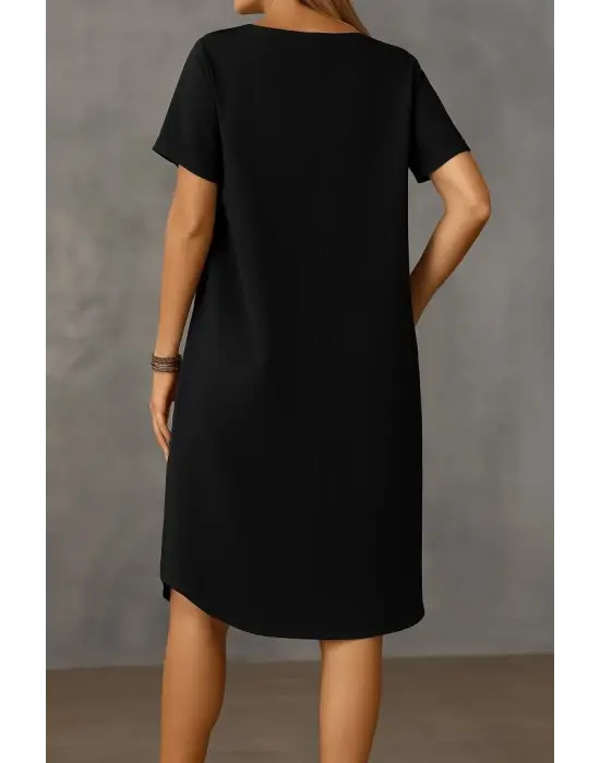Kadın Kısa Kollu Kayık Yaka Bürümcük Elbise