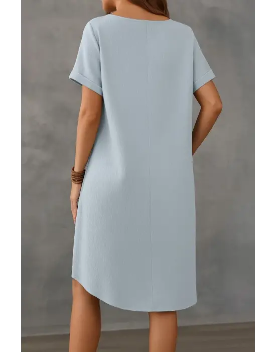 Kadın Kısa Kollu Kayık Yaka Bürümcük Elbise