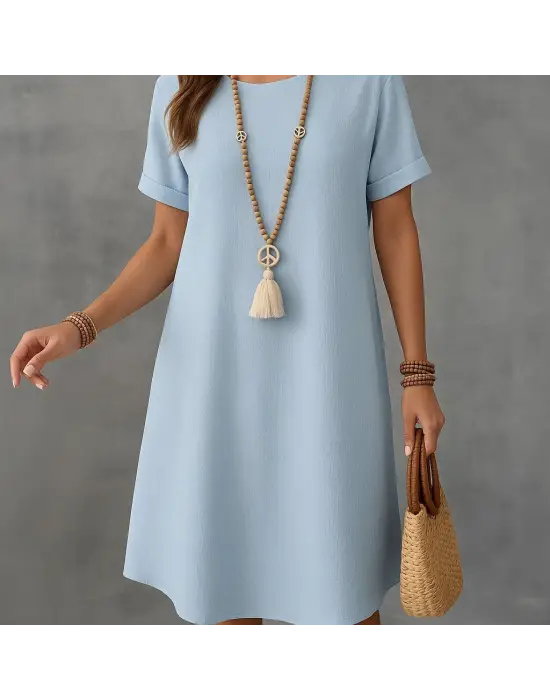 Kadın Kısa Kollu Kayık Yaka Bürümcük Elbise