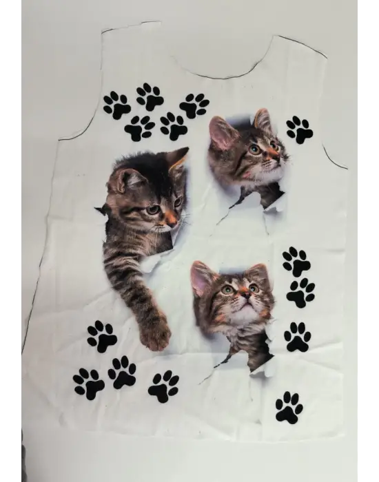 Kadın Kısa Kollu Kedi Ve Pati Baskılı Süprem T-shirt