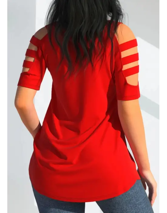 Omarı Şık Detaylı V Yaka Kısa Kollu Bluz