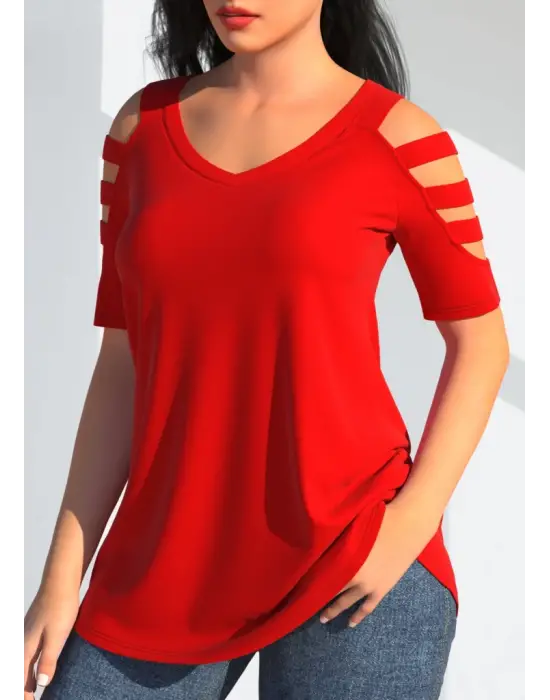 Omarı Şık Detaylı V Yaka Kısa Kollu Bluz