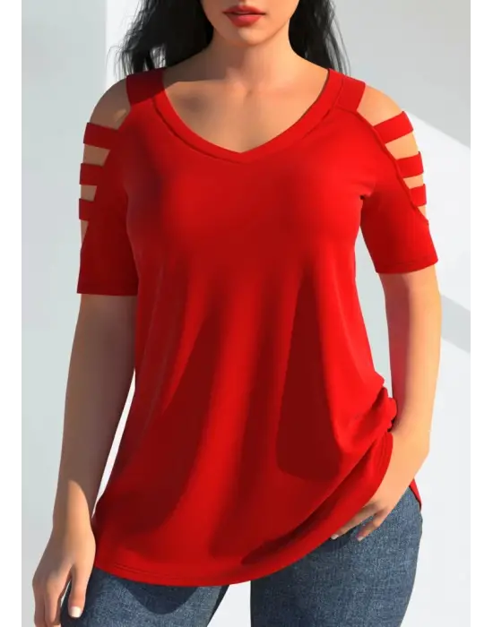 Omarı Şık Detaylı V Yaka Kısa Kollu Bluz