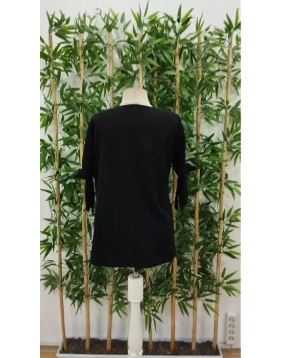 Omarı Asimetrik Kesim Detaylı Kadın Kısa Kollu Bluz