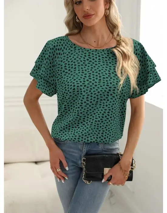 Omarı Renkli Volan Detaylı Kadın Bluz