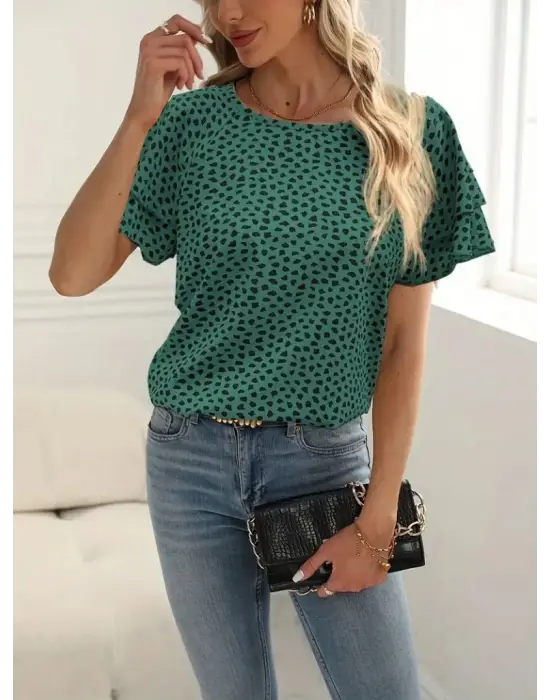 Omarı Renkli Volan Detaylı Kadın Bluz