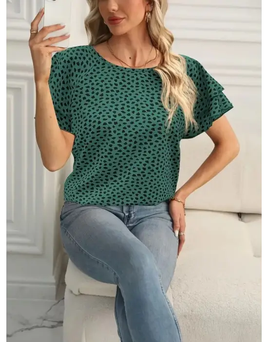 Omarı Renkli Volan Detaylı Kadın Bluz