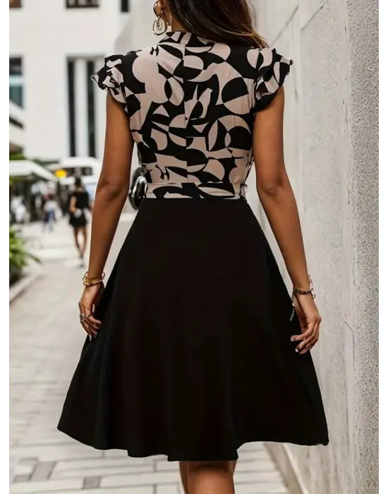 Omarı Kadın Fırfır Detaylı Mini Kloş Elbise