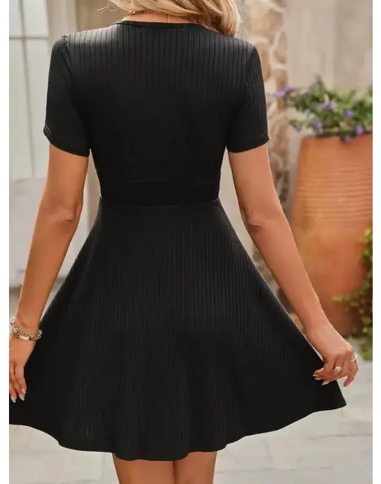 Omarı Kadın Kısa Kollu A Kesim Fitilli Kaşkorse Elbise