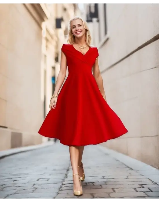 Omarı Şık ve Modern Kadın Eteği - Volan Detaylı Krep Elbise