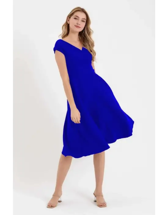 Omarı Volan Detaylı Kadın Kruvaze Yaka Elbise