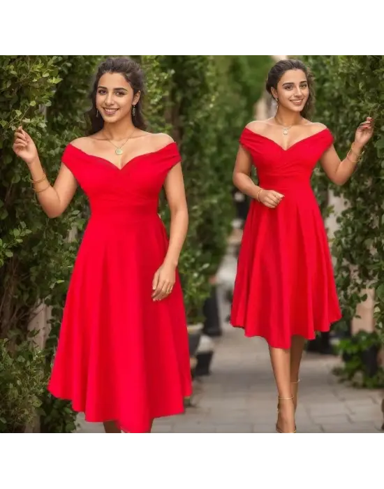 Omarı Şık ve Modern Kadın Eteği - Volan Detaylı Krep Elbise