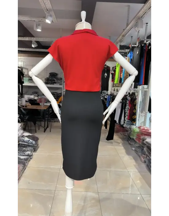 Kadın Kısa Kollu Kruvaze Yaka Krep Elbise (Kemersiz)