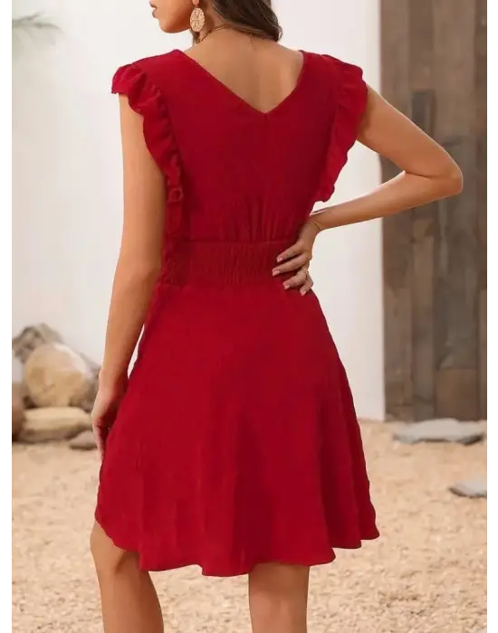 Kadın Kısa Kollu Kruvaze Yakalı Beli Lastikli Aerobin Elbise