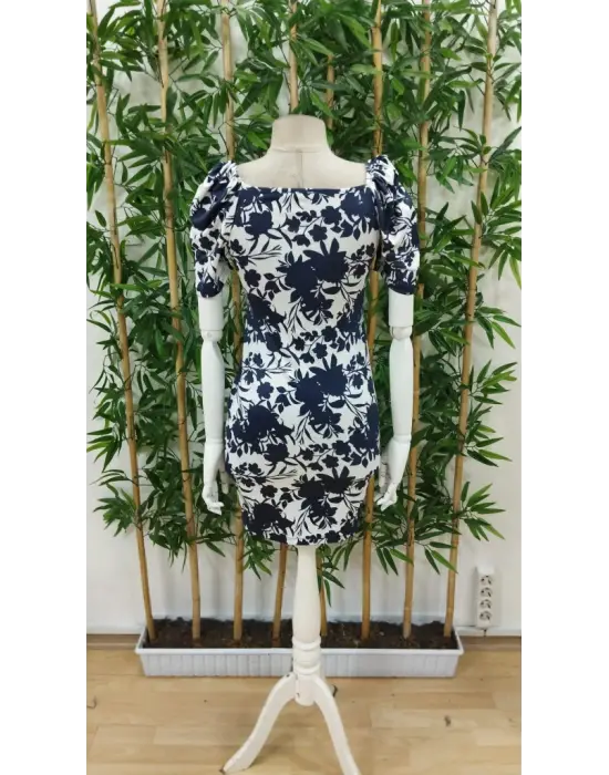 Kadın Kısa Kollu Kruvaze Yakalı çiçek Baskılı Süprem Elbise