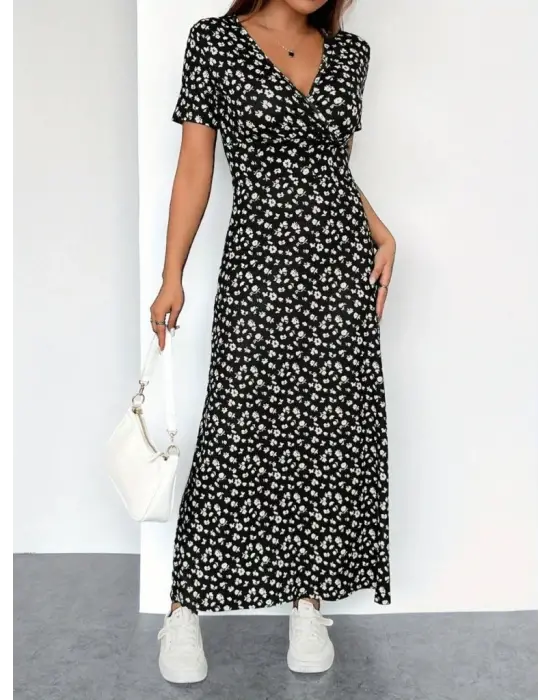 Omarı Çiçek Desenli Kısa Kollu Supreme Elbise