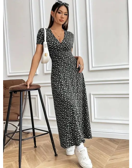 Omarı Çiçek Desenli Kısa Kollu Supreme Elbise