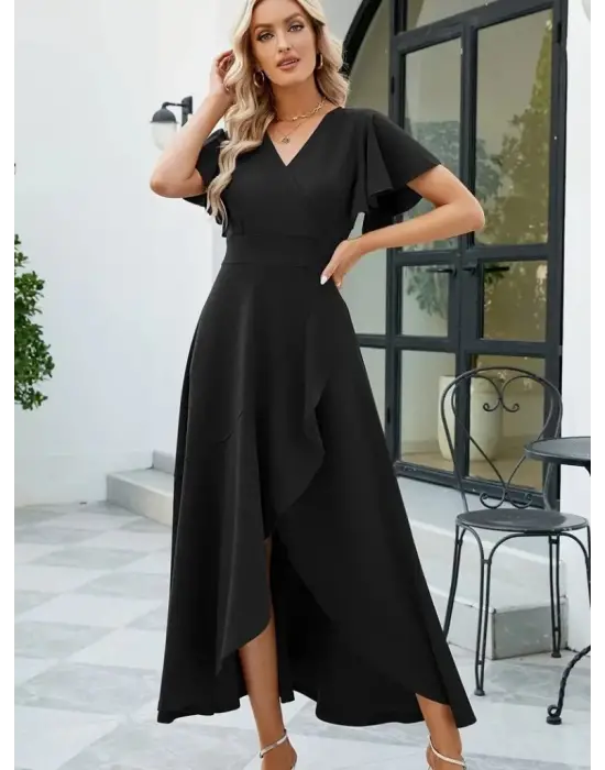 Omarı Şık Kruvaze Yakalı Maksi Elbise