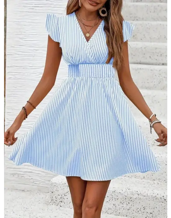 Kadın Kısa Kollu Kruvaze Yakalı Poplin Elbise