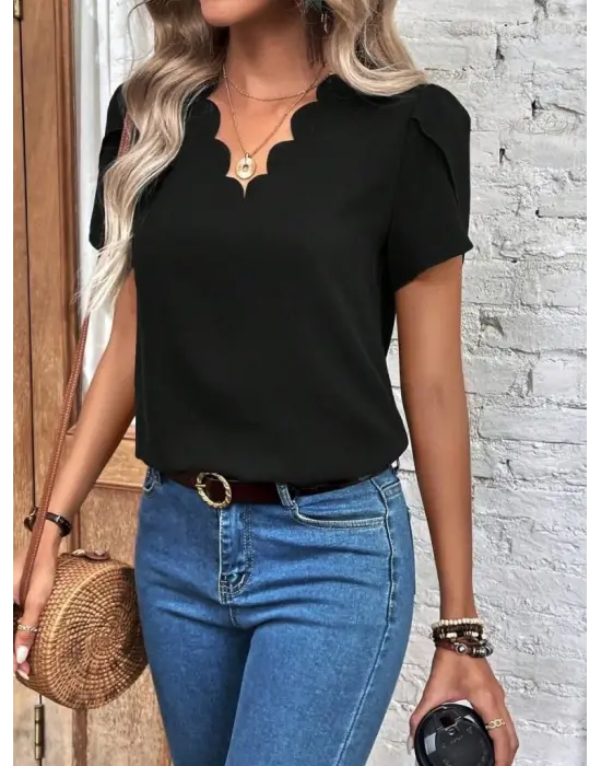 Omarı Lazer V Yakalı Ithal Krep Bluz