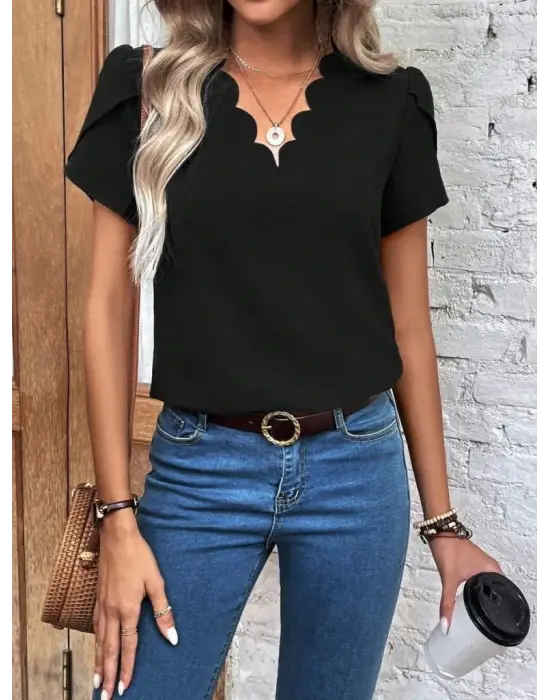 Omarı Lazer V Yakalı Ithal Krep Bluz