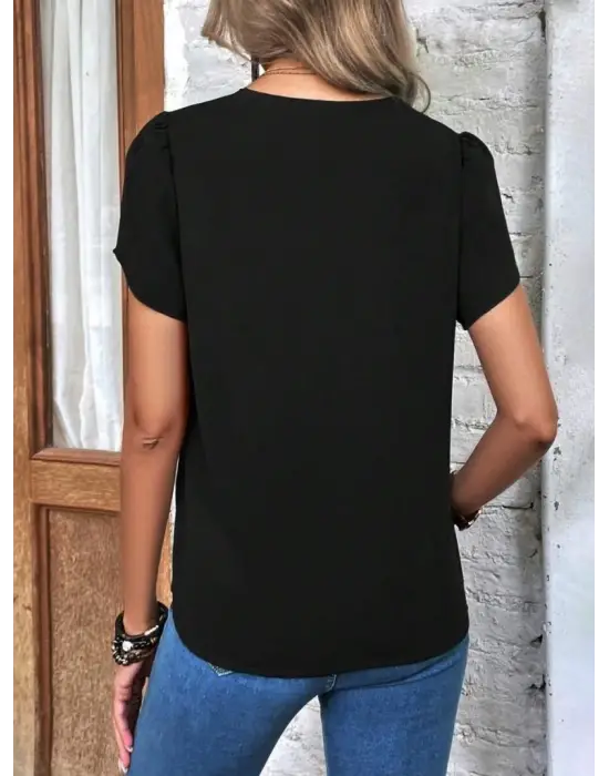 Omarı Lazer V Yakalı Ithal Krep Bluz