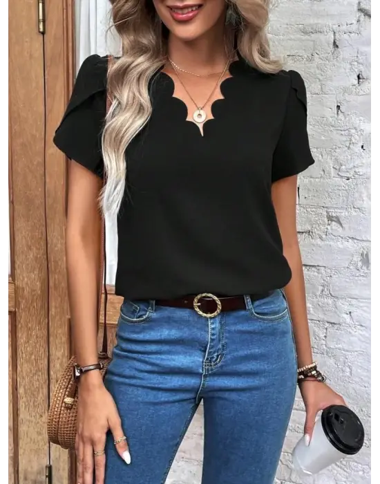 Omarı Lazer V Yakalı Ithal Krep Bluz