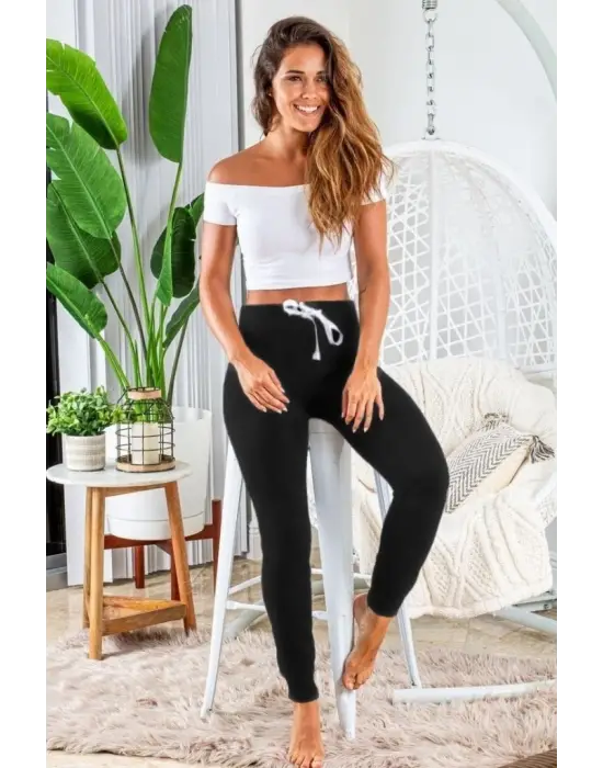 Kadın Kısa Kollu Madonna Yaka Viskon Crop Bluz Cepli Iki Iplik Eşofman Takım