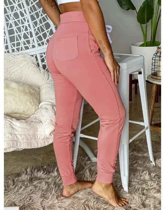 Kadın Kısa Kollu Madonna Yaka Viskon Crop Bluz Cepli Iki Iplik Eşofman Takım