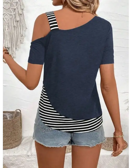 Kadın Kısa Kollu Omuzdan Askılı Viskon Bluz