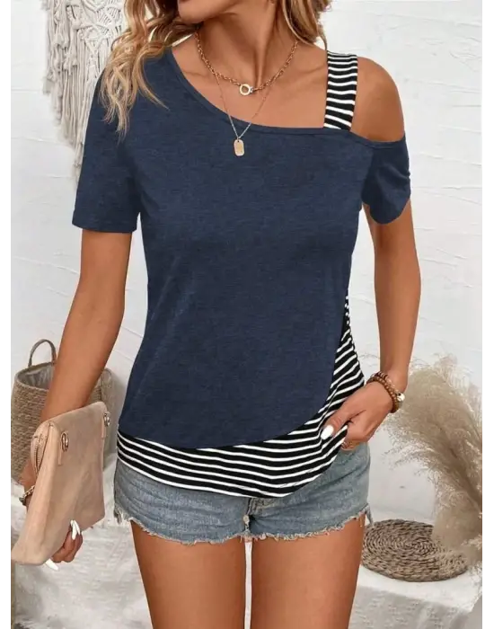 Kadın Kısa Kollu Omuzdan Askılı Viskon Bluz