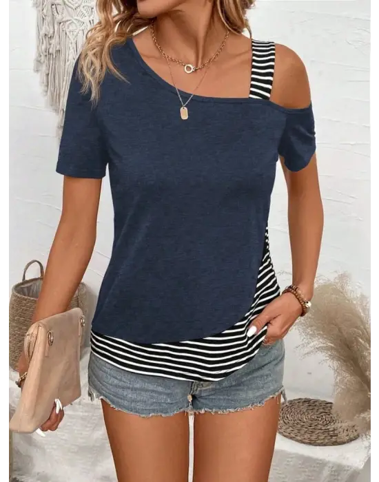 Kadın Kısa Kollu Omuzdan Askılı Viskon Bluz