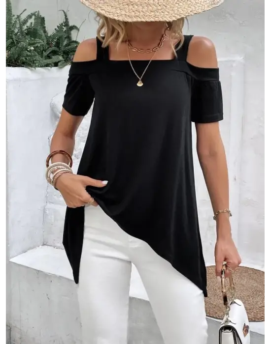 Omarı Omuzları Açık Kadın Viskon Bluz