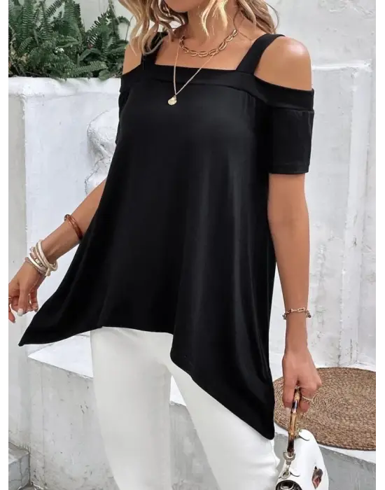 Omarı Omuzları Açık Kadın Viskon Bluz