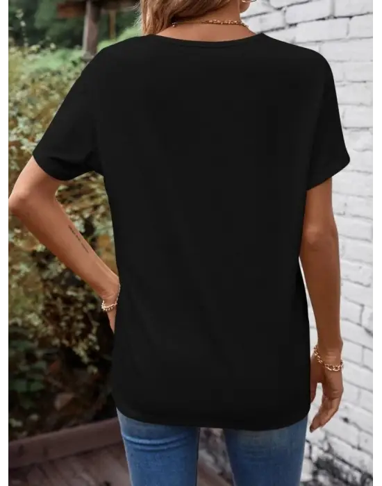 Kadın Kısa Kollu önden çapraz Detay V Yakalı Viskon Bluz