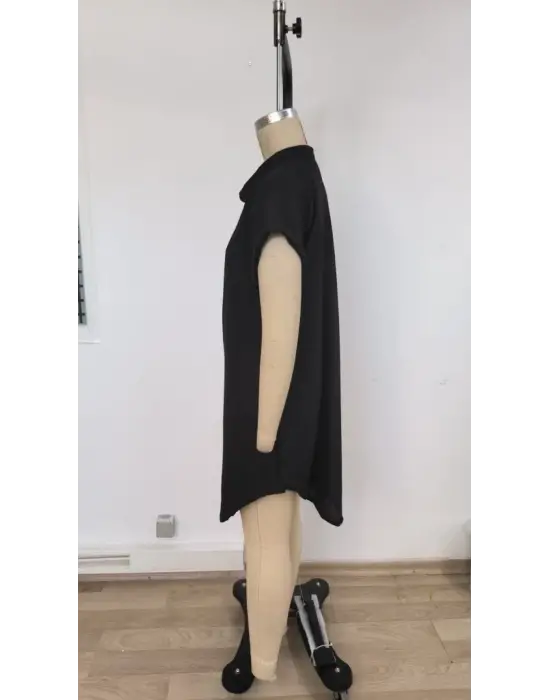 Kadın Kısa Kollu önden Düğmeli Ithal Keten Elbise