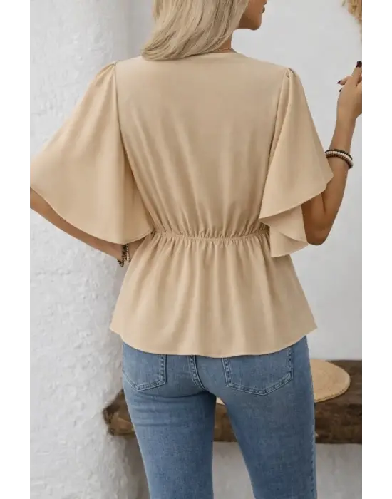 Kadın Kısa Kollu önden Düğmeli Ithal Krep Bluz
