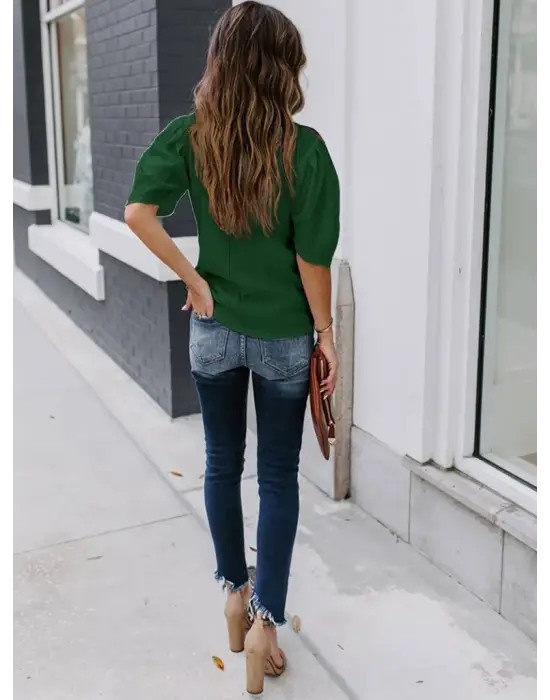 Kadın Kısa Kollu Pileli Balın Kol Bürümcük Bluz