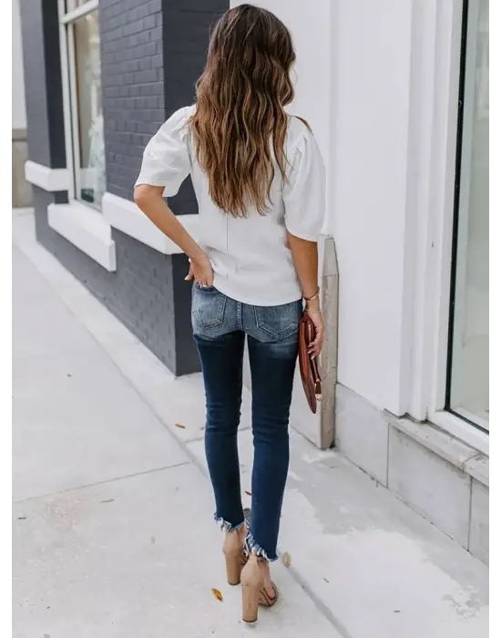 Kadın Kısa Kollu Pileli Balın Kol Bürümcük Bluz