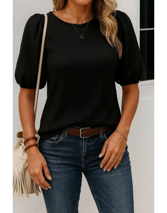 Omarı Pileli Kısa Kollu Kadın Bluz