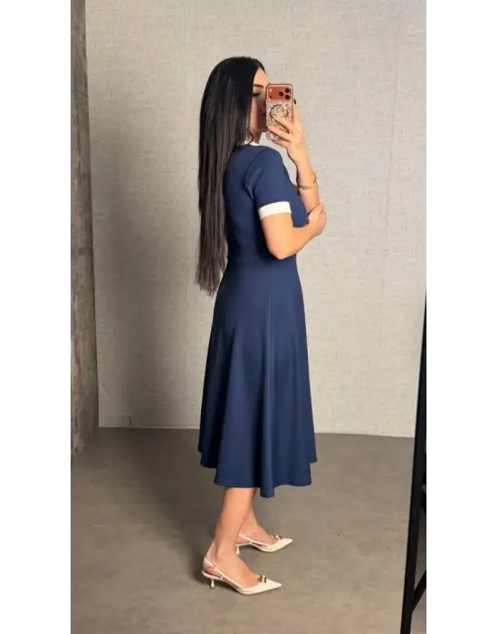 Kadın Kısa Kollu Ribana Ve Fermuar Detay Midi Boy Elbise