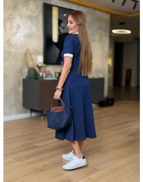 Kadın Kısa Kollu Ribana Ve Fermuar Detay Midi Boy Elbise