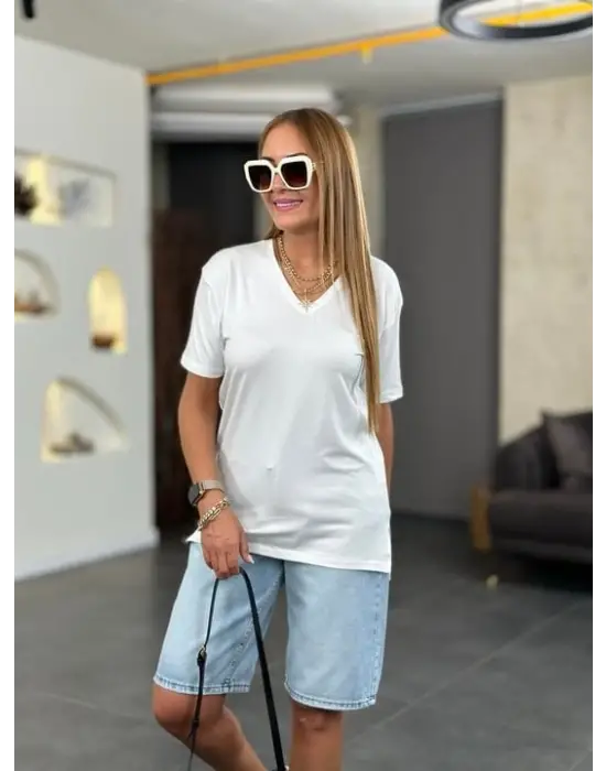 Kadın Kısa Kollu V Yaka Bluz