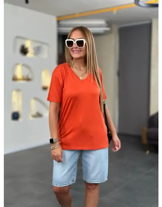 Kadın Kısa Kollu V Yaka Bluz