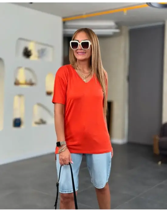 Kadın Kısa Kollu V Yaka Bluz